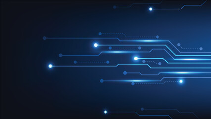 abstract futuristic circuit board background with speedy blue glowing light