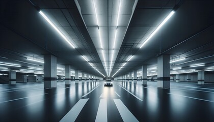 Naklejka premium Futuristic Hallway with Glowing Lights and Sleek Design