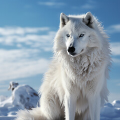 Obraz premium white polar wolf in winter among the snow,. 