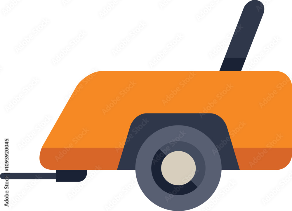 Poster simple colorful vector icon of an orange utility trailer, ideal for use in web and mobile design