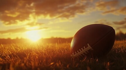 Football at Sunset on a Grassy Field AI Generated - Powered by Adobe