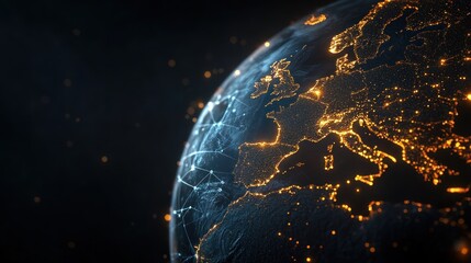 Obraz premium Earth's Digital Network: A Glowing Map of Europe