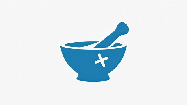 recommend clip art: Simple blue icon of a mortar and pestle, symbolizing traditional medicine.