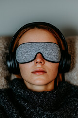 Ketamine Therapy Patient Resting with Eye Mask and Headphones
