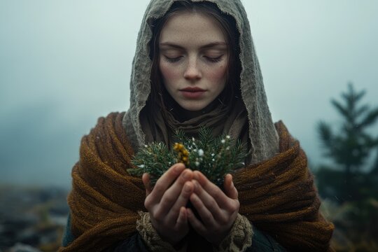 Imbolc celebration, banner design for St. Brigid's Day, featuring elements of tradition, renewal, copy space to convey messages of hope, light, and the arrival of springtime blessings.