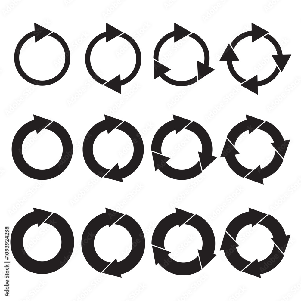 Poster rotating arrow icon. circular arrow symbol. black vector design. cycle motion graphic.