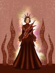 Fototapeta premium fashion illustration of a woman wearing a charming classic luxury dress for fashion design illustration needs