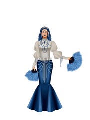 fashion illustration of a woman wearing a charming classic luxury dress for fashion design illustration needs