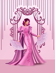 fashion illustration of a woman wearing a charming classic luxury dress for fashion design illustration needs