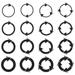Arrow circle set. Rotating arrows collection. Circular loop symbols. Vector shapes pack.
