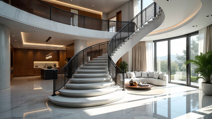Fototapeta premium Modern House with Elegant Wrought Iron Railings