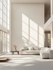 Spacious Modern Living Room with Abundant Natural Light and Minimalist Furniture, Architectural Design Concept