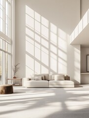 Spacious Modern Living Room with Abundant Natural Light and Minimalist Furniture, Architectural Design Concept