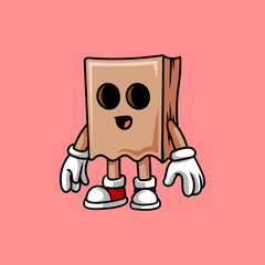 fun bag head cartoon character colored isolated drawing line art style sketch classic vintage design illustration