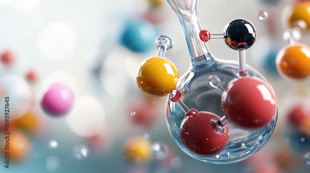 Aufkleber close-up view of colorful molecules in a science background with blurred focus.