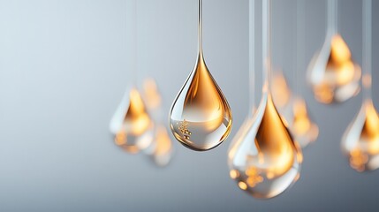 Fototapeta premium Floating 3D Teardrop Shapes with Gold and Champagne Tones
