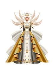 fashion illustration of a woman wearing a charming classic luxury dress for fashion design illustration needs