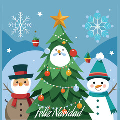 Feliz Navidad with Santa clause  calligraphic lettering Spanish Christmas Winter tree Vector Background text tshirt poster banner illustration