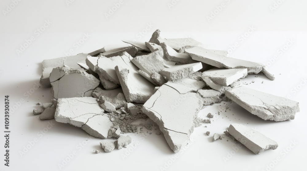 Poster pile of broken concrete pieces on a clean surface highlighting texture and detail of construction ma