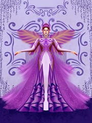 fashion illustration of a woman wearing a charming classic luxury dress for fashion design illustration needs