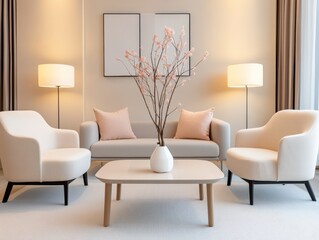 modern living room with stylish furniture and decorative elements