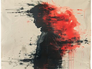 Obraz premium Abstract Portrait: A Study in Red and Black - Contemporary Figurative Art