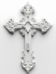 A white Gothic cross on a white background