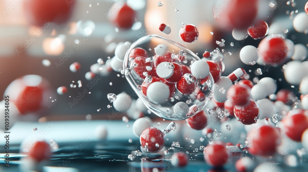 Aufkleber a dynamic representation of molecular interaction in a liquid environment.