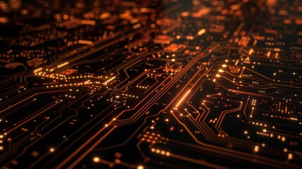 Fototapeta premium Abstract Circuit Board with Glowing Orange Lines