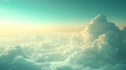 Naklejka premium Above the clouds at sunset, dreamy sky.