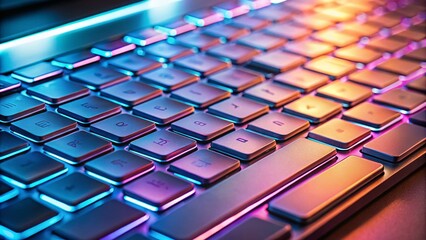 Minimalist Macro Photography of a Backlit Laptop Keyboard with Soft Lighting and Subtle Reflections, Ideal for Technology and Productivity Concepts
