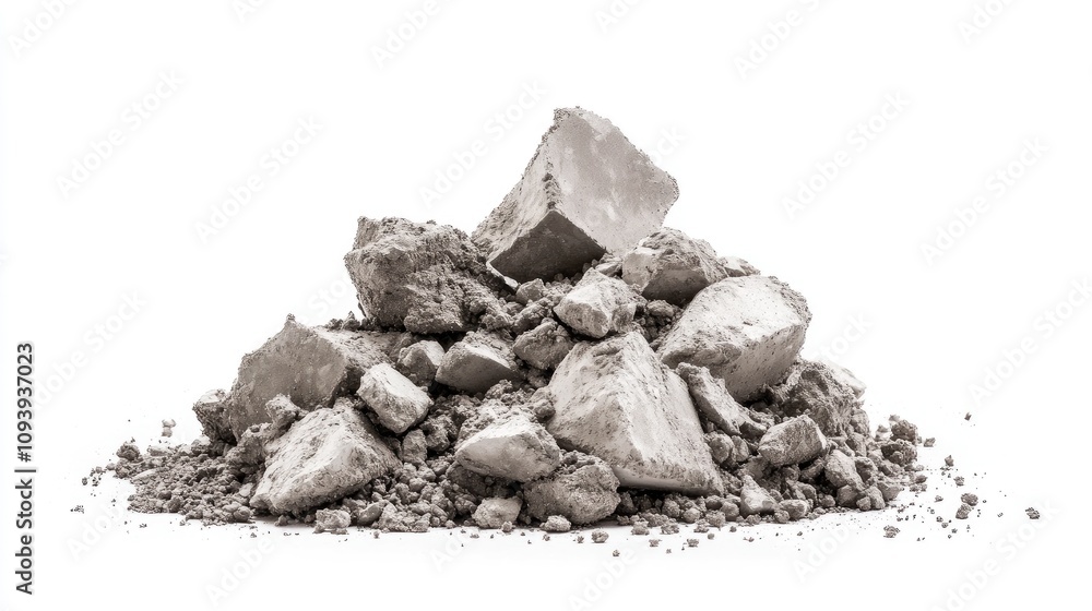 Poster a pile of fine construction material in a raw form ready for use in building projects, landscaping, 