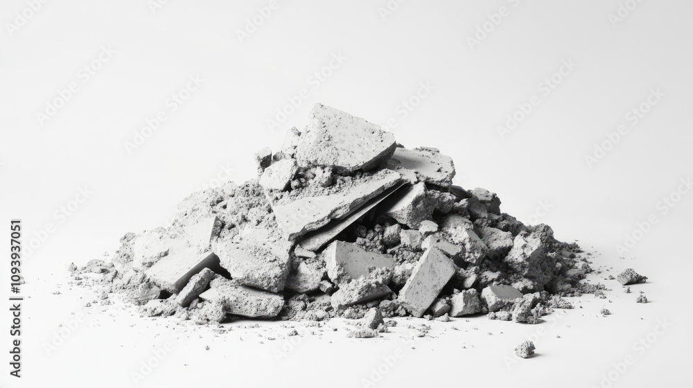 Poster pile of crushed concrete debris on a clean white background for use in construction and environmenta