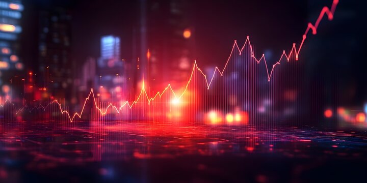 Dynamic stock market graph displayed over a vibrant city nightscape. - Powered by Adobe