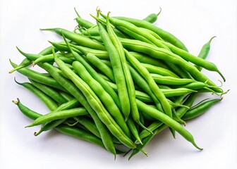 Fototapeta premium Minimalist Photography of Fresh Green Beans on a Simple White Background, Highlighting Their Natural Color and Texture for Culinary and Health-Focused Visuals