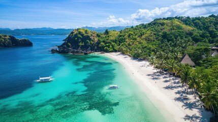 Stunning Aerial View of Tropical Island Paradise Beach in Philippines