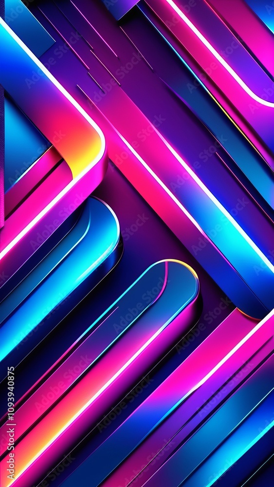 Poster vibrant neon geometric pattern with abstract lines and colorful gradient