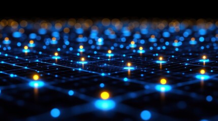 Abstract digital network, glowing nodes and connections.