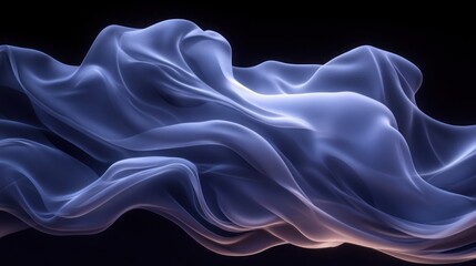 Obraz premium Abstract flowing blue fabric on black background.