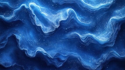 Fototapeta premium Abstract blue wavy texture with glittering particles.
