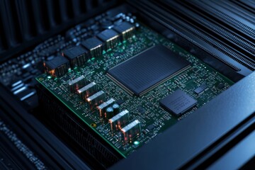 close-up of a circuit board with intricate details and components