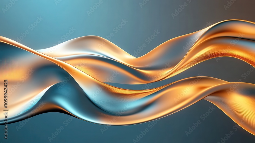 Poster flowing waves of metallic light creating glowing patterns in space