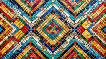 Fototapeta premium Modern Mosaic Design with Geometric Parallelogram Shapes in Retro Style, Perfect for Creative Backgrounds and Textiles, Showcasing Vibrant Colors and Bold Patterns