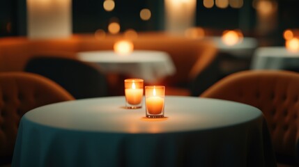 romantic dining setting with candles and soft lighting