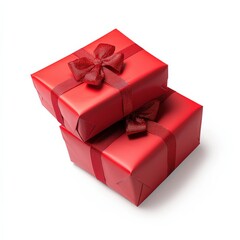 Obraz premium two red gift boxes with ribbons stacked together