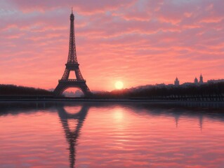 Fototapeta premium beautiful sunset reflection over a landmark with vibrant colors
