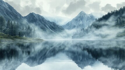 Misty Mountain Lake Reflection: A Serene Landscape