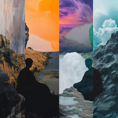 Silhouetted Figures Framed by Diverse Natural Elements