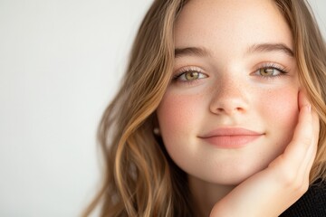 Obraz premium close-up portrait of a young person with natural beauty and soft features