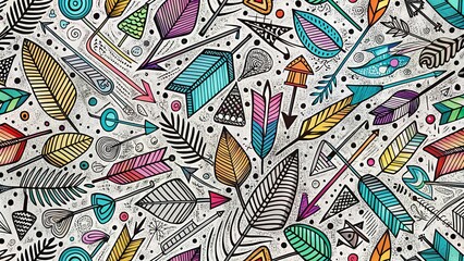 Naklejka premium Monochrome Doodle Arrows Pattern in Panoramic Photography Style for Creative Projects and Design Applications